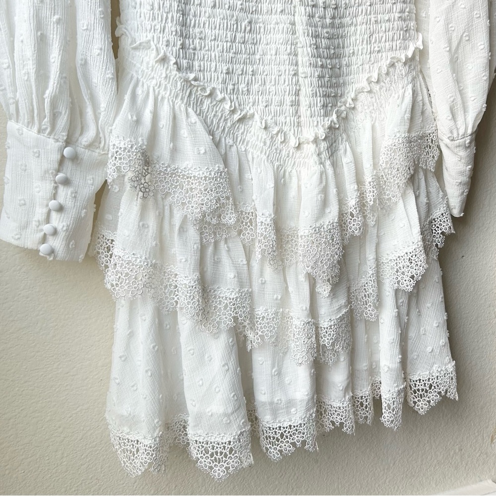 Bardot White Swiss Dot Ruffle Mini Dress - Picture 11 of 15
